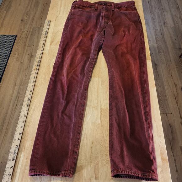 Levi's 501 CT Maroon 31 x 32 Tapered Denim Jeans Faded Tag 90.s Custom Cut - Picture 3 of 16